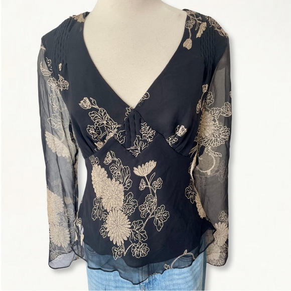 NWT Vintage 90s Y2K Ice Sheer Floral Chiffon Romantic Flowy Top Size 6 - Picture 4 of 11